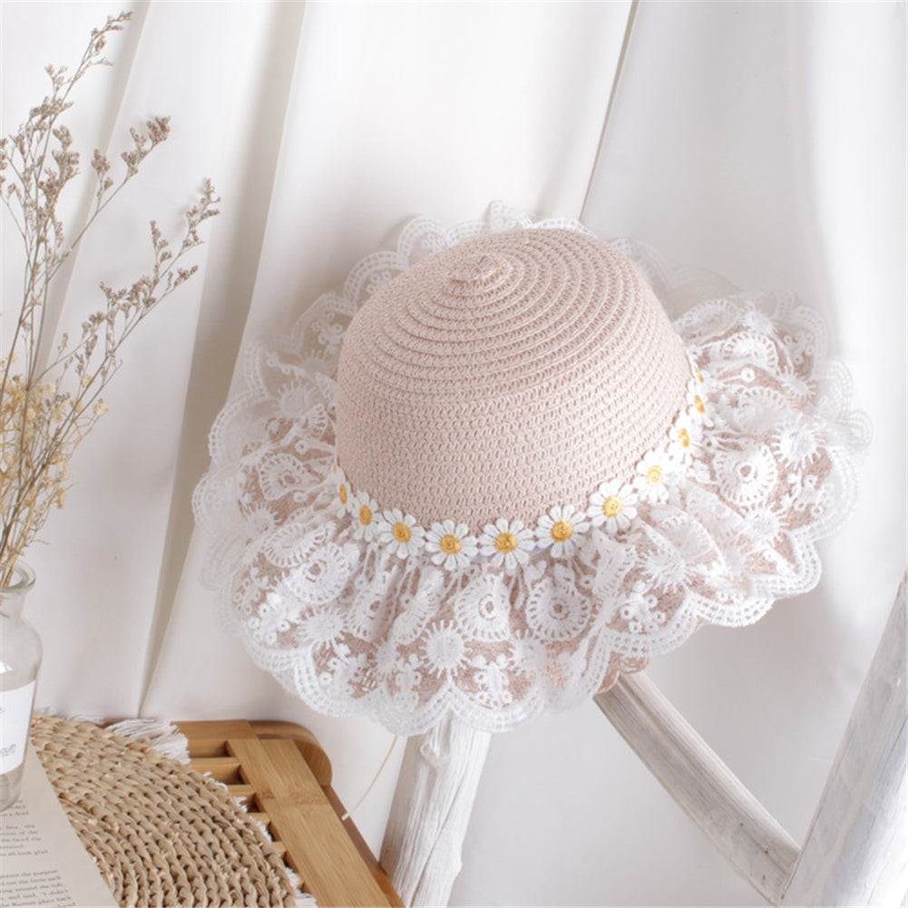 Chapéu Sonho de Verão ✨ da Mini Princesa 👑 com Renda Encantada 🎀 e Margaridas do Campo 🌼 Para um Lookinho Super Fofo e Fashion!