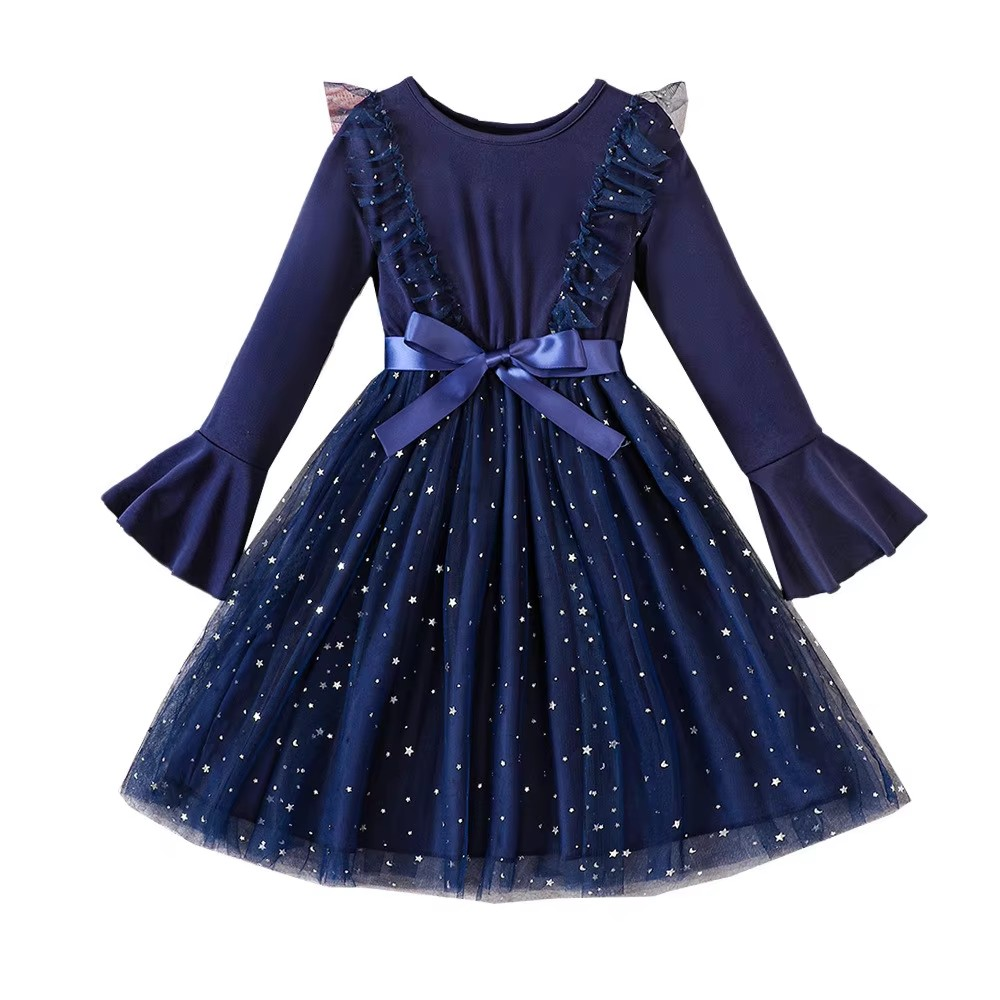 Vestido Thais Magia do Luar – Mangas em Movimento, Tule Brilhante e Faixa de Cetim para Mini Fashionistas