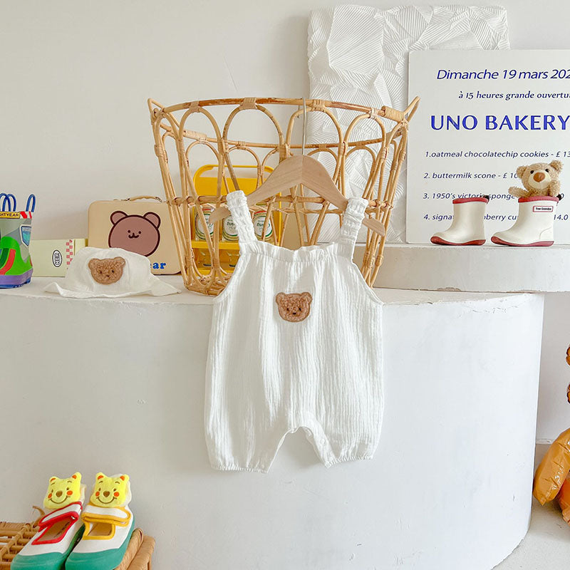 Romper Sonho de Ninar Teddy Bear 💖🧸: Musseline Super Macia com Patch de Ursinho e Chapéu de Sol Delicado 🌿🕊️