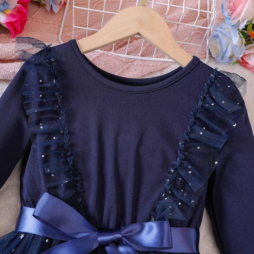 Vestido Thais Magia do Luar – Mangas em Movimento, Tule Brilhante e Faixa de Cetim para Mini Fashionistas