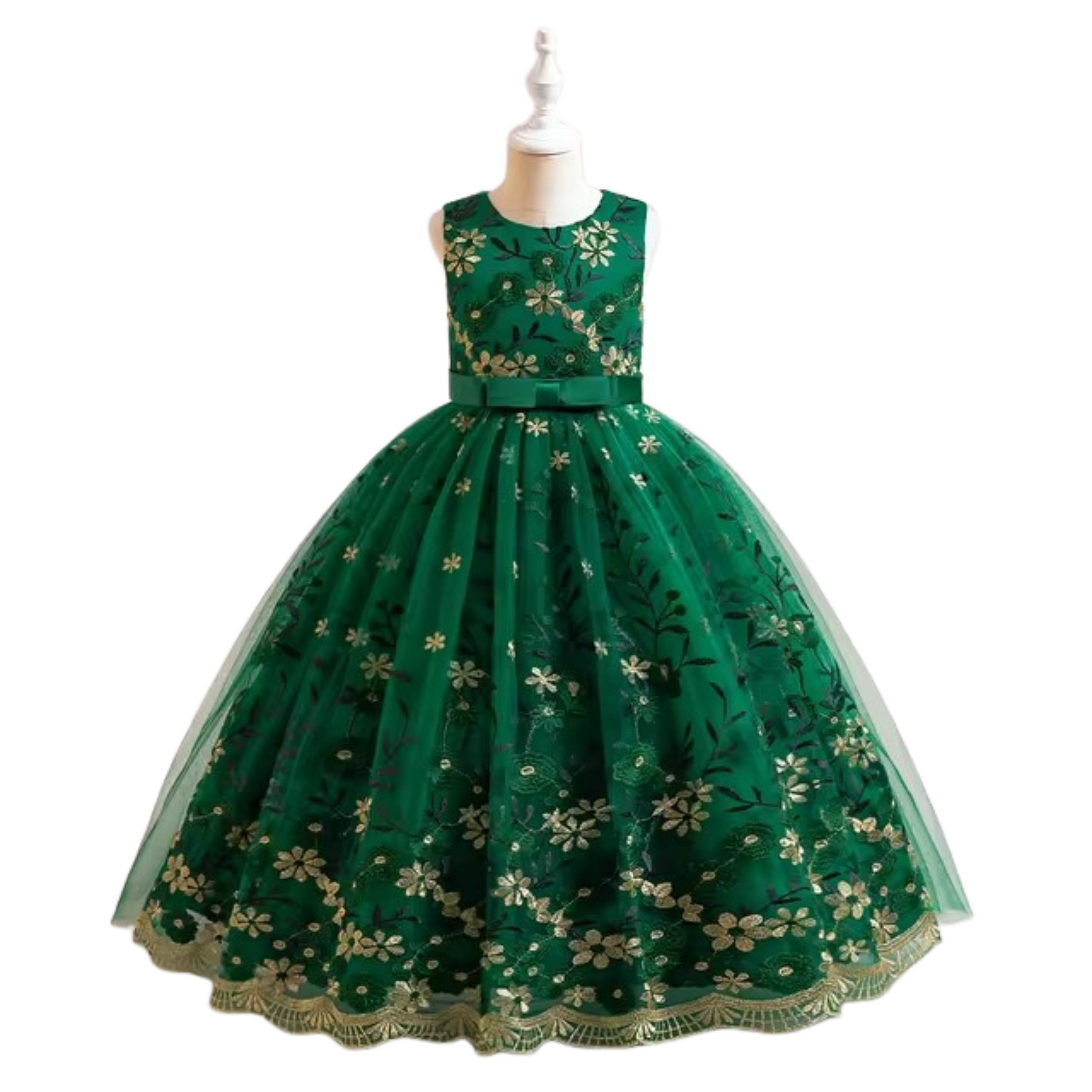 Vestido Ketlen Royal Princesa 👸💎 em Tule Bordado 🌸 com Faixa de Cetim 🎀 e Detalhe Floral Metalizado ✨