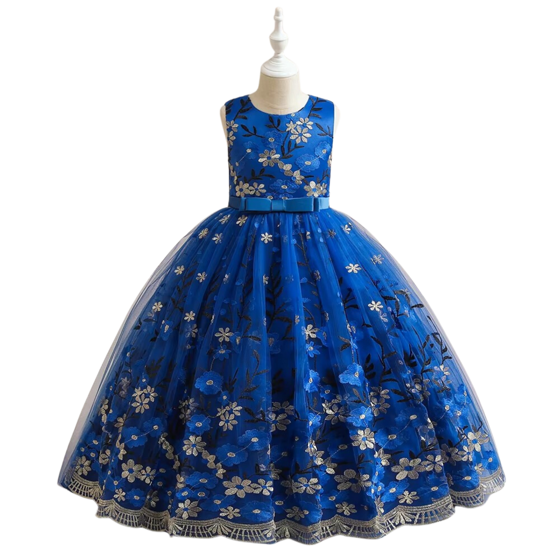 Vestido Ketlen Royal Princesa 👸💎 em Tule Bordado 🌸 com Faixa de Cetim 🎀 e Detalhe Floral Metalizado ✨