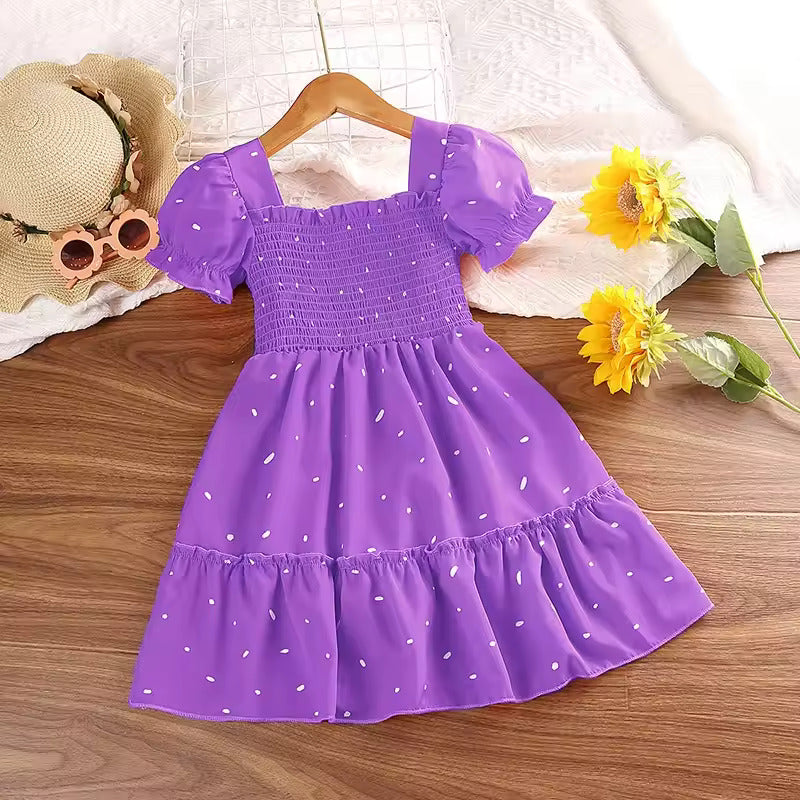 Vestido Ema Verão ☀️👗 – Manga Puff ✨ Detalhes Pregueados 💎 para Princesas 👑 Elegantes 💖