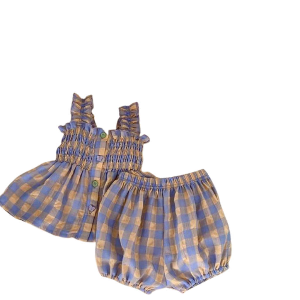 Lookinho Xadrez Charming ✨ com Blusinha Lastex de Fofura e Shortinho Bloomer Soltinho Pra Toda Aventura 🗺️💖