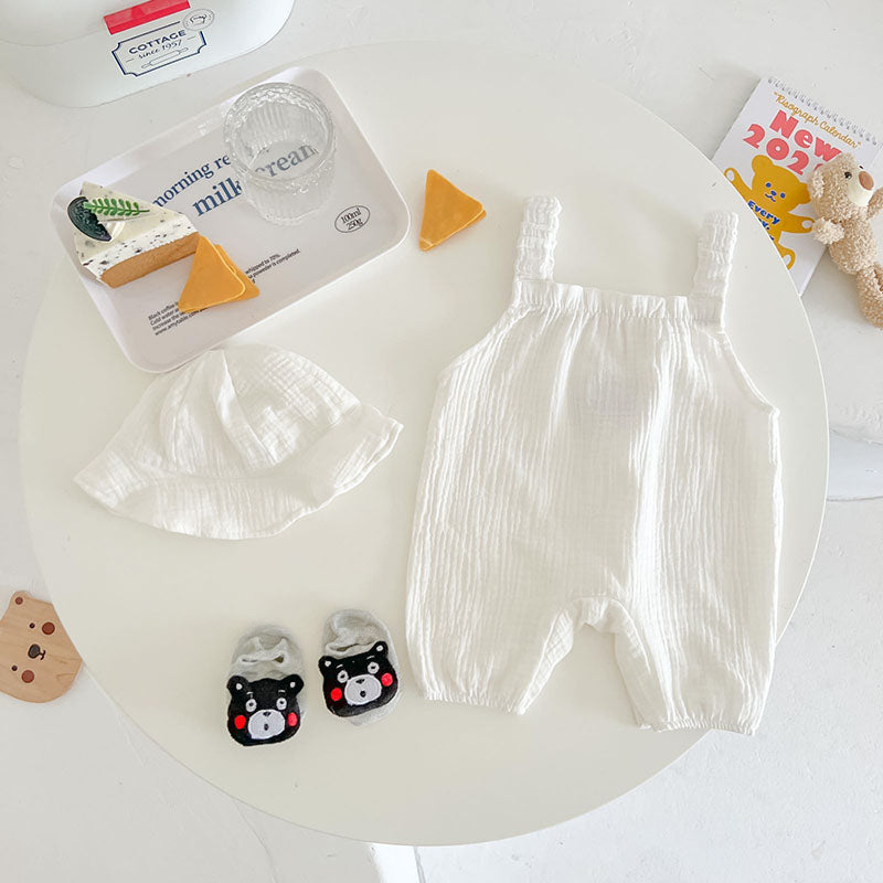 Romper Sonho de Ninar Teddy Bear 💖🧸: Musseline Super Macia com Patch de Ursinho e Chapéu de Sol Delicado 🌿🕊️