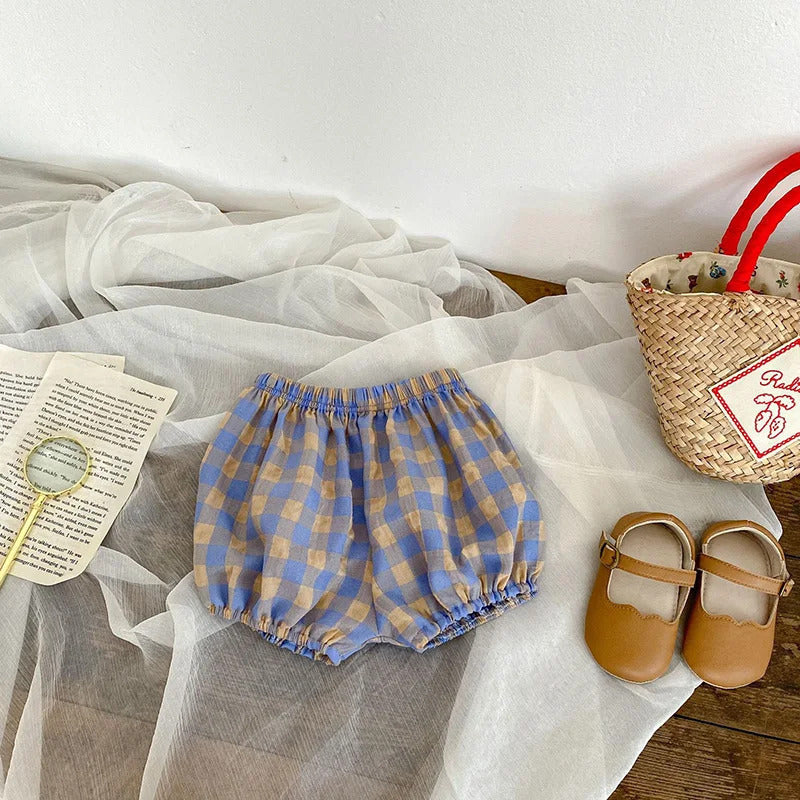 Lookinho Xadrez Charming ✨ com Blusinha Lastex de Fofura e Shortinho Bloomer Soltinho Pra Toda Aventura 🗺️💖