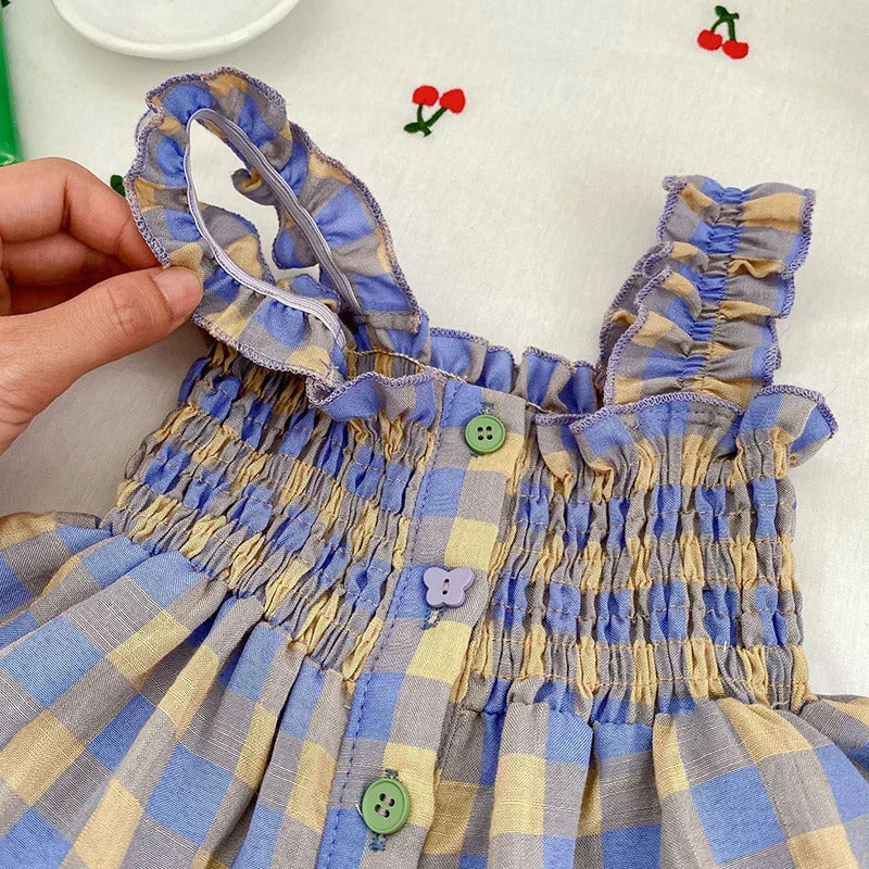 Lookinho Xadrez Charming ✨ com Blusinha Lastex de Fofura e Shortinho Bloomer Soltinho Pra Toda Aventura 🗺️💖