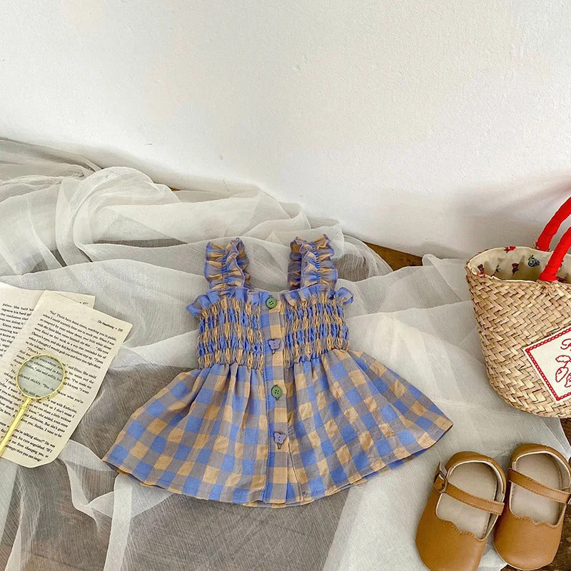 Lookinho Xadrez Charming ✨ com Blusinha Lastex de Fofura e Shortinho Bloomer Soltinho Pra Toda Aventura 🗺️💖