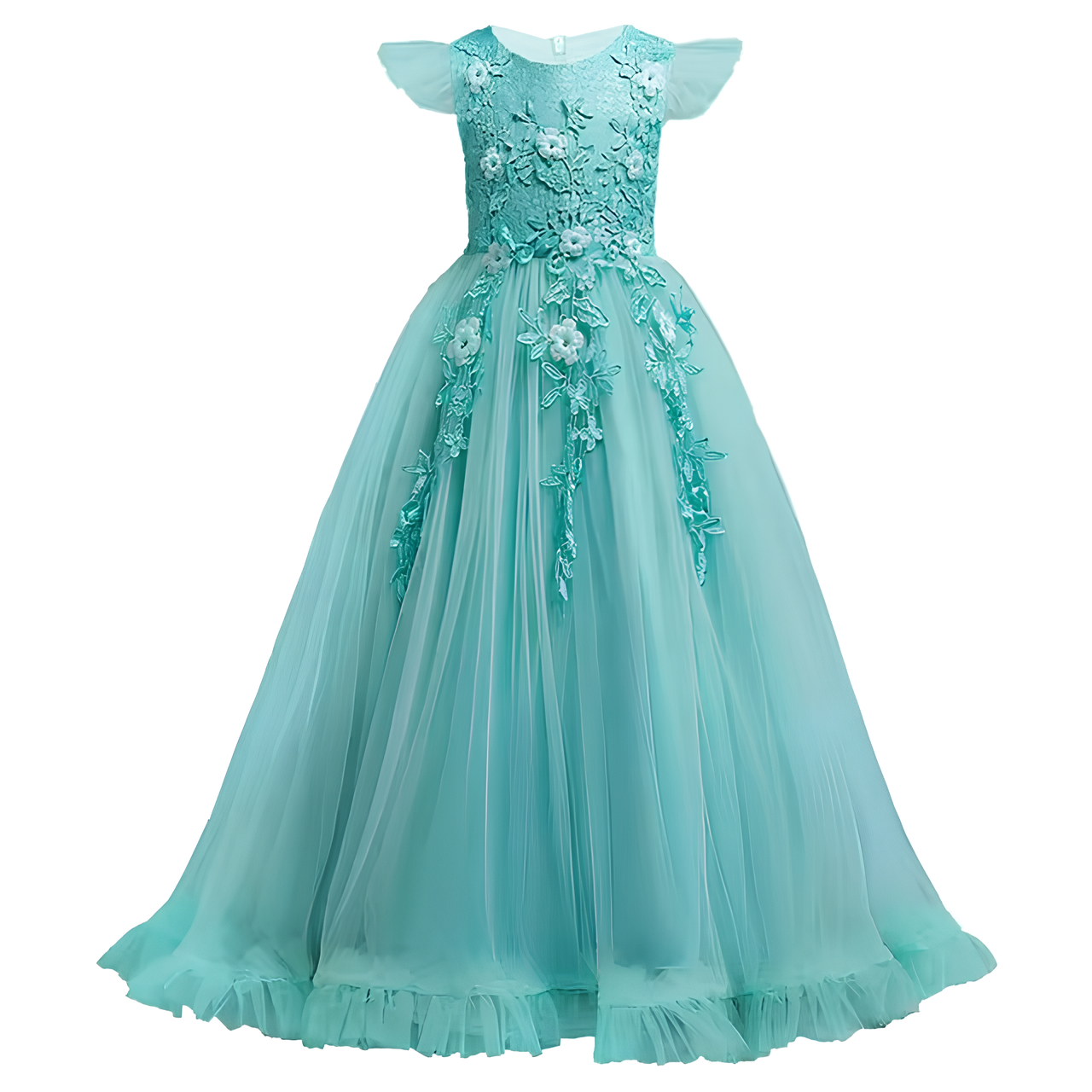 Vestido Seraphine Aurora Real ⚜️💎 – Camadas de Tule Princesa 🩰🤍, Apliques Florais 🌺🌿 em Um Sonho de Gala Infantil 🎉👸