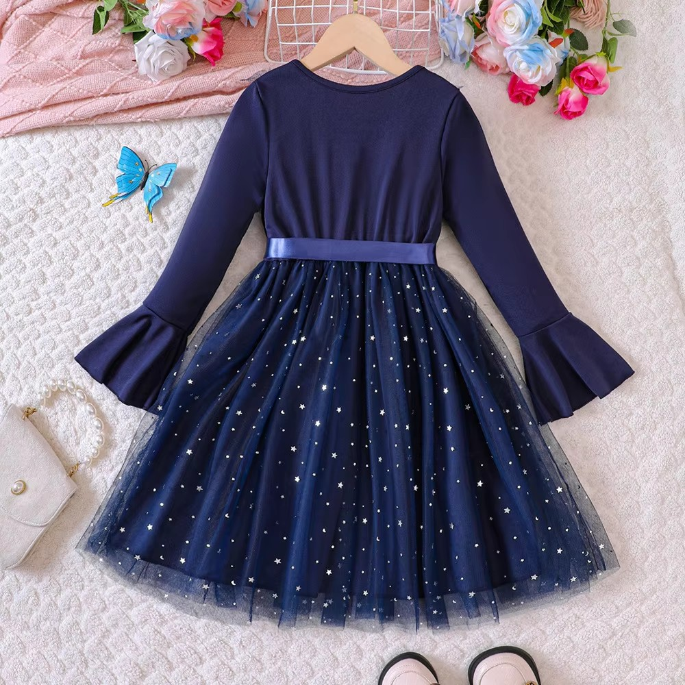 Vestido Thais Magia do Luar – Mangas em Movimento, Tule Brilhante e Faixa de Cetim para Mini Fashionistas