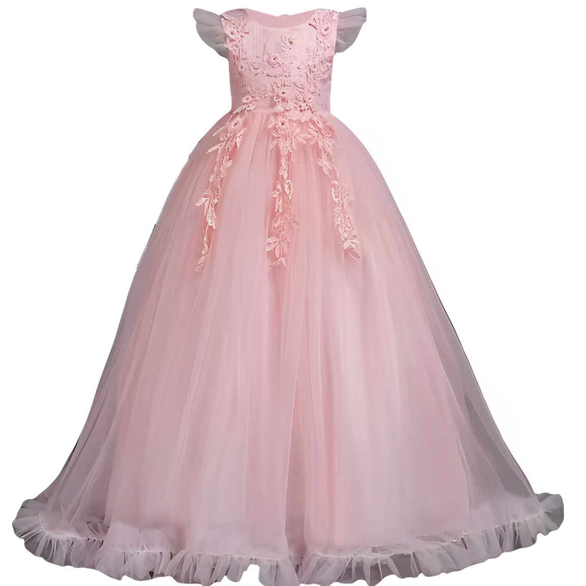 Vestido Seraphine Aurora Real ⚜️💎 – Camadas de Tule Princesa 🩰🤍, Apliques Florais 🌺🌿 em Um Sonho de Gala Infantil 🎉👸