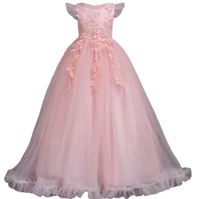 Vestido Seraphine Aurora Real ⚜️💎 – Camadas de Tule Princesa 🩰🤍, Apliques Florais 🌺🌿 em Um Sonho de Gala Infantil 🎉👸