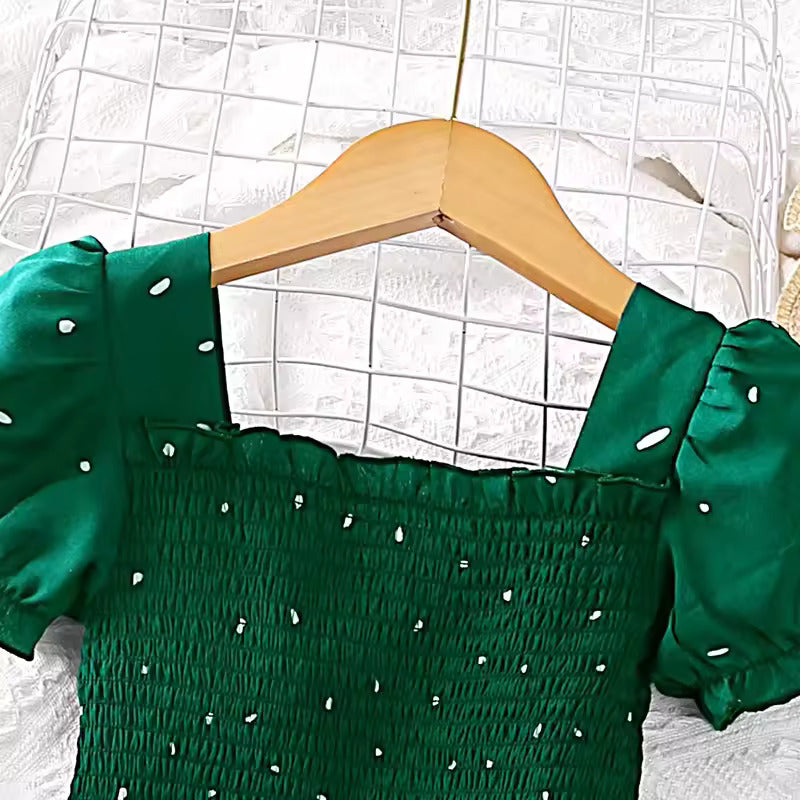 Vestido Ema Verão ☀️👗 – Manga Puff ✨ Detalhes Pregueados 💎 para Princesas 👑 Elegantes 💖