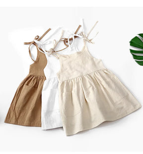 Vestido 🌿 Brisa de Infância ☁️ Estilo Casual 👗 com Laços Ajustáveis 🎀 Evasê Soltinho ✨ Bolsinhos para Tesouros 🔍💖