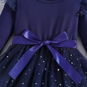 Vestido Thais Magia do Luar – Mangas em Movimento, Tule Brilhante e Faixa de Cetim para Mini Fashionistas